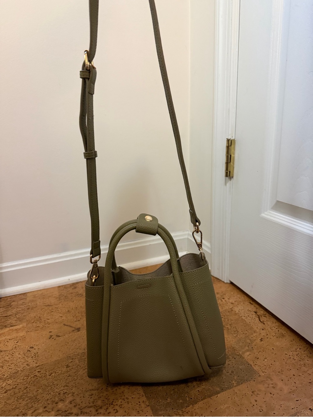 Anthropologie Olive Green Pebbled Faux Leather Mini Tote Crossbody